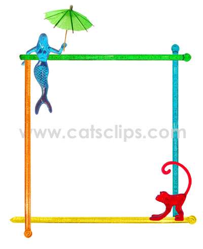 cocktail mermaid and monkey on drink stirrers border