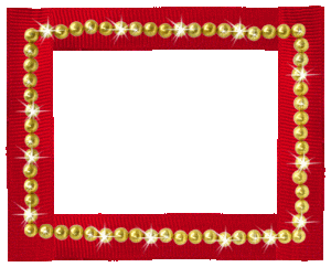 gold beads red ribbon small frame