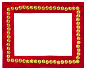 gold beads red ribbon small frame