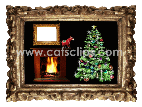 fireplace and christmas tree photo frame